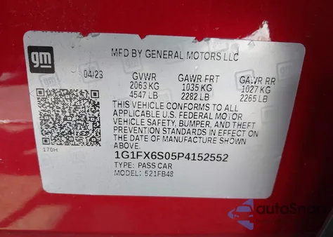 2023 Chevrolet Bolt Ev 2Lt from USA, damaged, VIN 1G1FX6S05P4152552